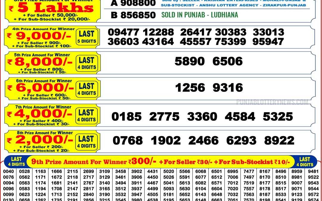 punjab state 200 monthly lottery result